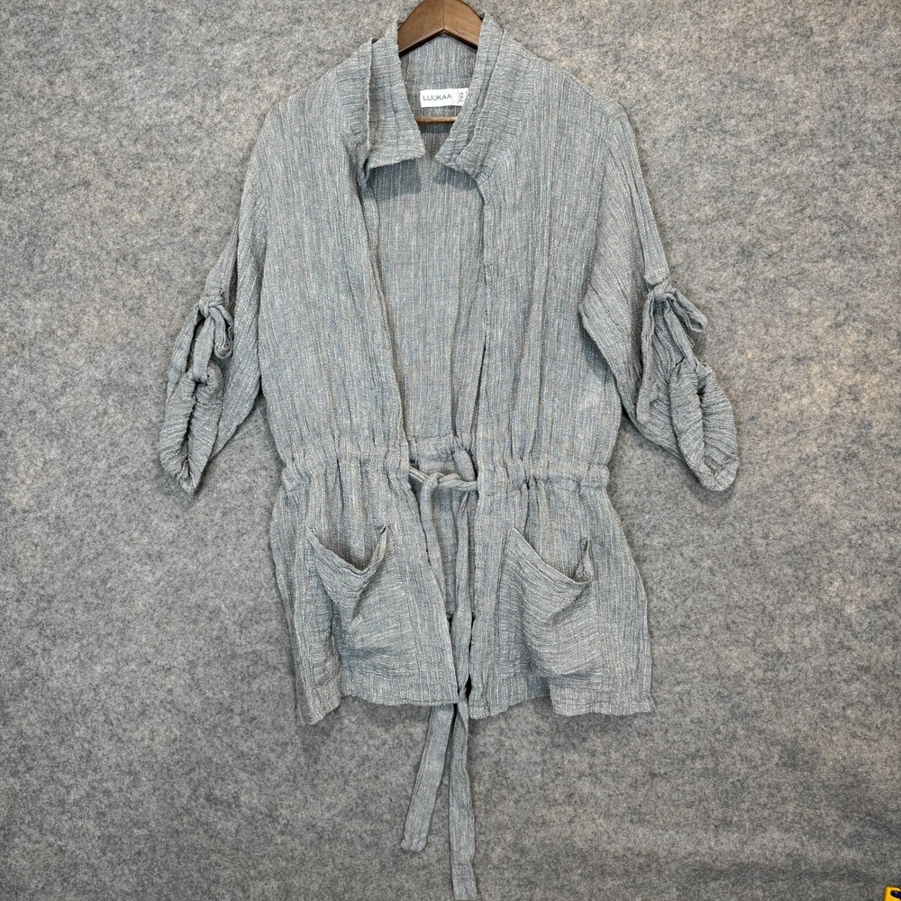 LUUKAA Carlee Tie‎ Linen Jacket Womens US 6 Lagenlook 3/4 Sleeves Tie Slouchy